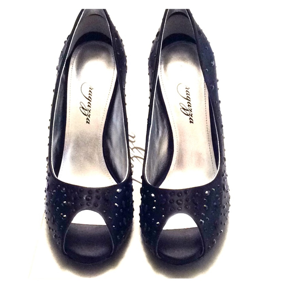 RAGAZZA Chicago Satin Beaded Open Toe Pumps -Sz 8
